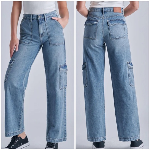 Hidden Jeans Logan Medium Wash Cargo Pocket Dad Jean Size 26